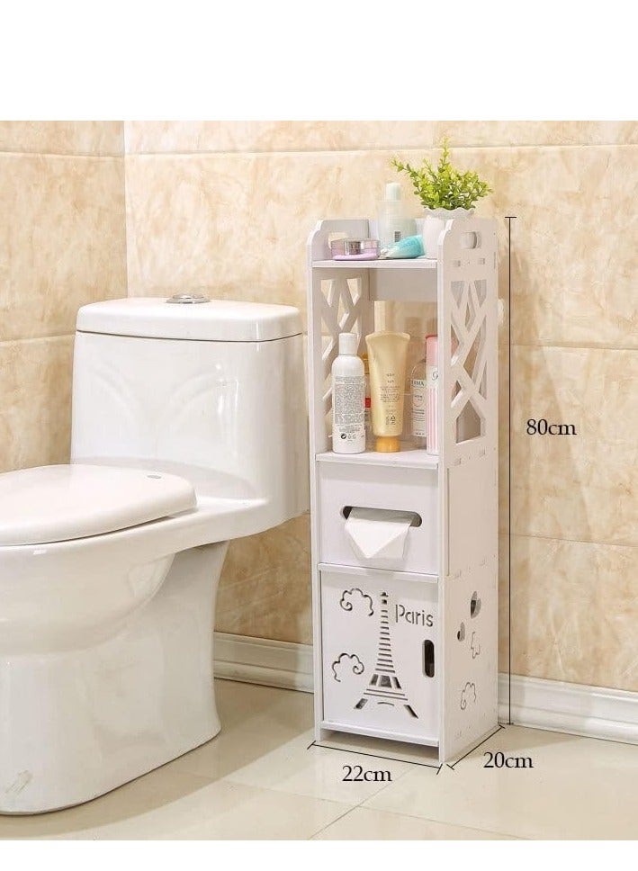 Bathroom Cabinet Floor-Standing White Wood Board Cupboard Waterproof Shelf - Image 4