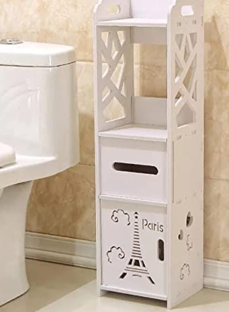Bathroom Cabinet Floor-Standing White Wood Board Cupboard Waterproof Shelf - Image 1