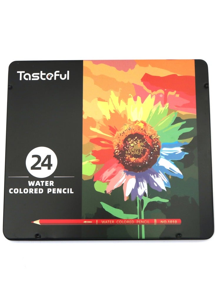 Tasteful Professional Water-Soluble Colored Pencils Set in Metal Tin - Non-Toxic Art Supplies for Artists, Designers & Sketching - 24 Colors - Image 1