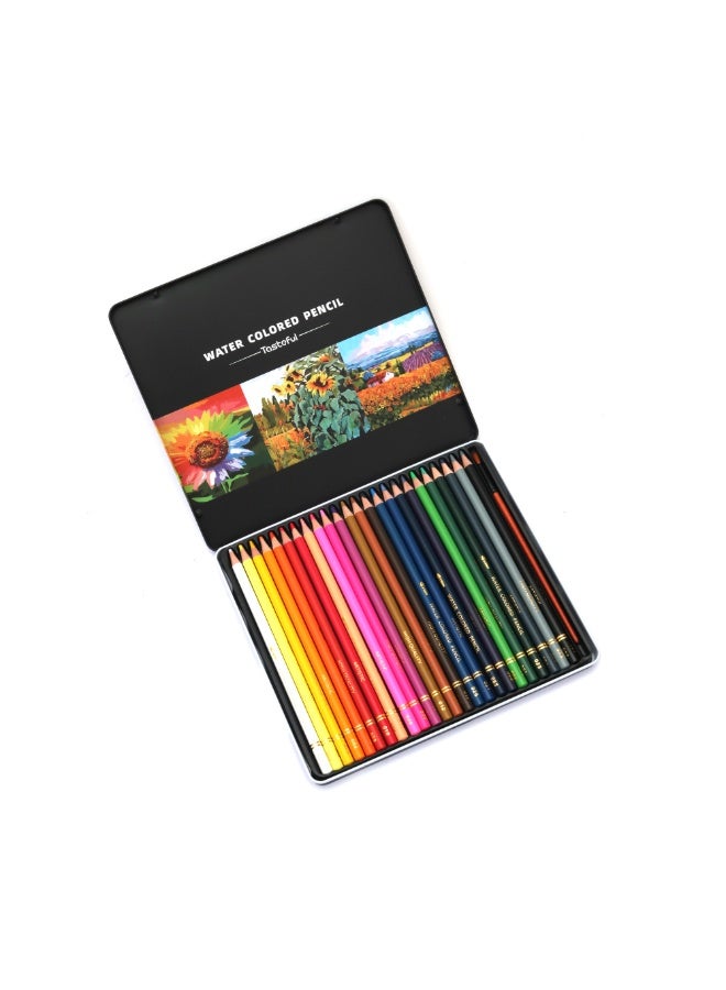 Tasteful Professional Water-Soluble Colored Pencils Set in Metal Tin - Non-Toxic Art Supplies for Artists, Designers & Sketching - 24 Colors - Image 2