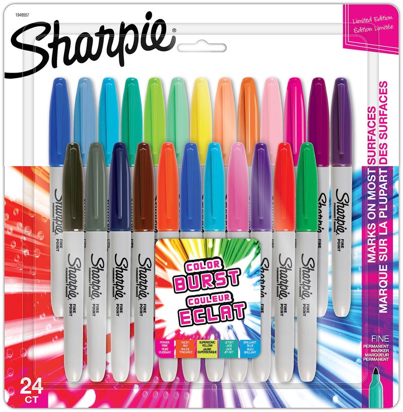 Sharpie Color Burst Permanent Markers, Fine Point, Assorted, 24 Pack (1949557) - Image 1