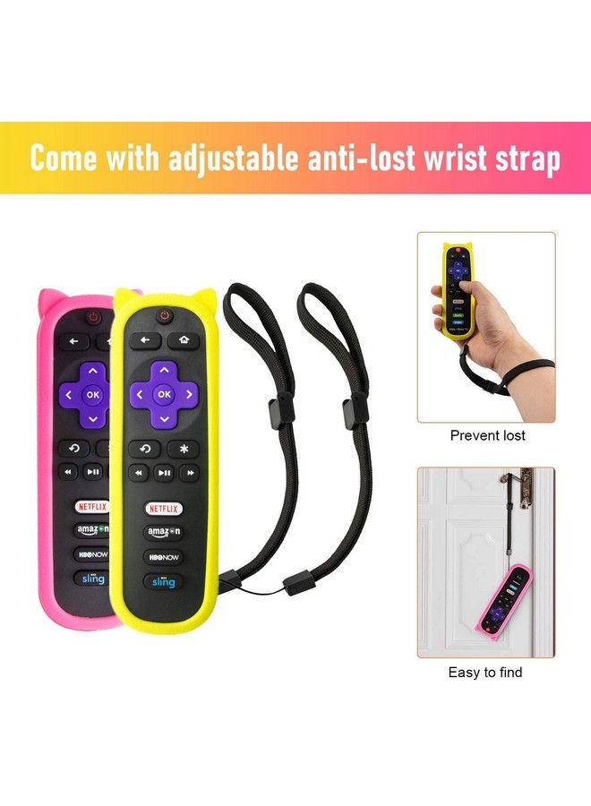 Bedycoon （Pack Of 2） Pink + Yellow Silicone Protective Soft Cases Covers For Rc280 Tcl Roku Tv Remote Control With Wrist Strap Cute Fashionable Case Only - Image 3