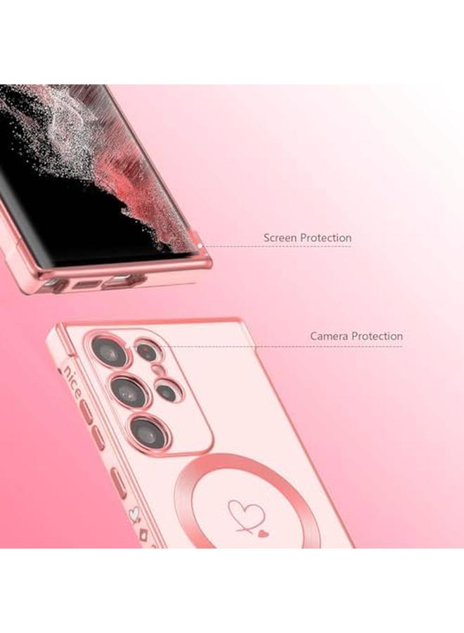 erorex Samsung Galaxy S24 Ultra Case Compatible With Mag Safe For Women Heart Support Wireless Charging Electroplated Camera Lens Protection Cover Case For Samsung S24 Ultra Pink Ss2405 - Image 2
