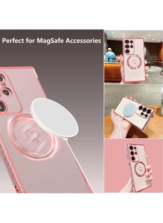 erorex Samsung Galaxy S24 Ultra Case Compatible With Mag Safe For Women Heart Support Wireless Charging Electroplated Camera Lens Protection Cover Case For Samsung S24 Ultra Pink Ss2405 - Image 4