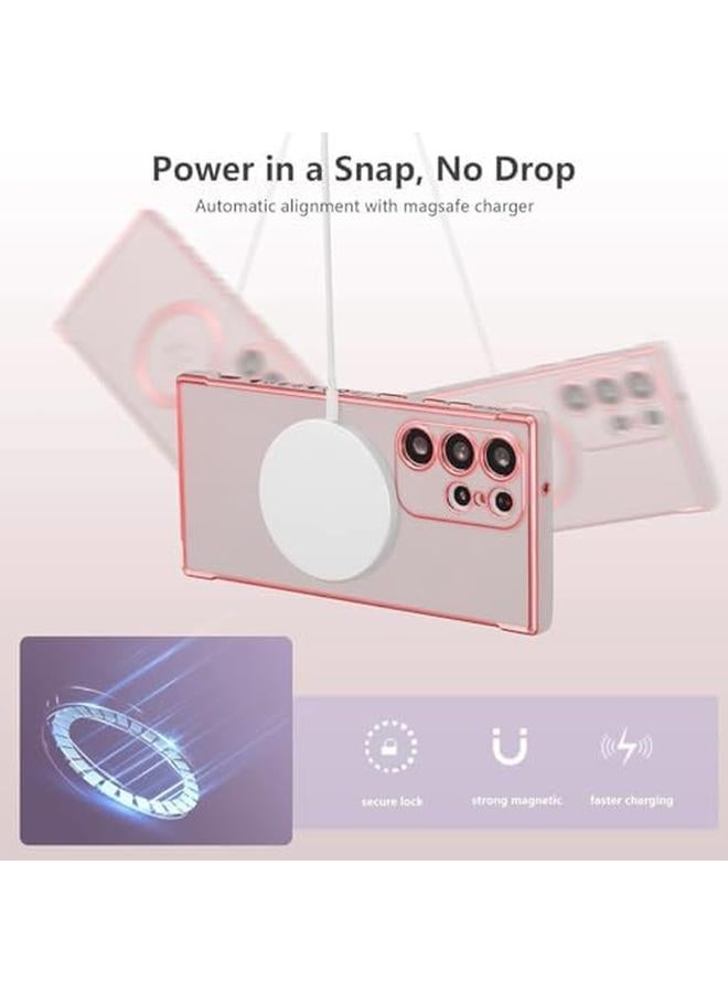 erorex Samsung Galaxy S24 Ultra Case Compatible With Mag Safe For Women Heart Support Wireless Charging Electroplated Camera Lens Protection Cover Case For Samsung S24 Ultra Pink Ss2405 - Image 5