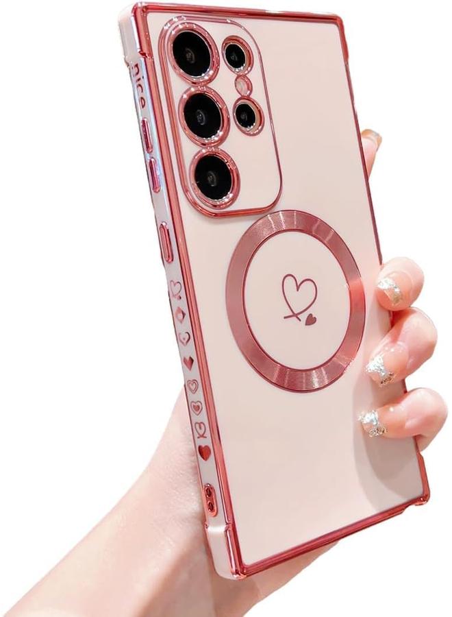 erorex Samsung Galaxy S24 Ultra Case Compatible With Mag Safe For Women Heart Support Wireless Charging Electroplated Camera Lens Protection Cover Case For Samsung S24 Ultra Pink Ss2405 - Image 1