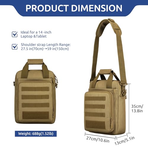 ZHIERNA Tactical Messenger Bag, Tactical Briefcase for Men Tactical Laptop Bag Heavy Duty MOLLE Shoulder Pack Handbag for Men(Coyote) - Image 3