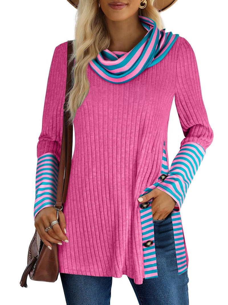 Miusey Tunic Sweaters for Women Long Sleeve Shirts Lightweight Pullover Sweater Christmas Sweatshirt Pink Green XL - Image 1
