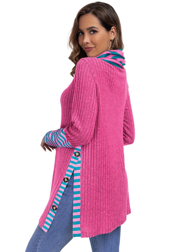 Miusey Tunic Sweaters for Women Long Sleeve Shirts Lightweight Pullover Sweater Christmas Sweatshirt Pink Green XL - Image 4