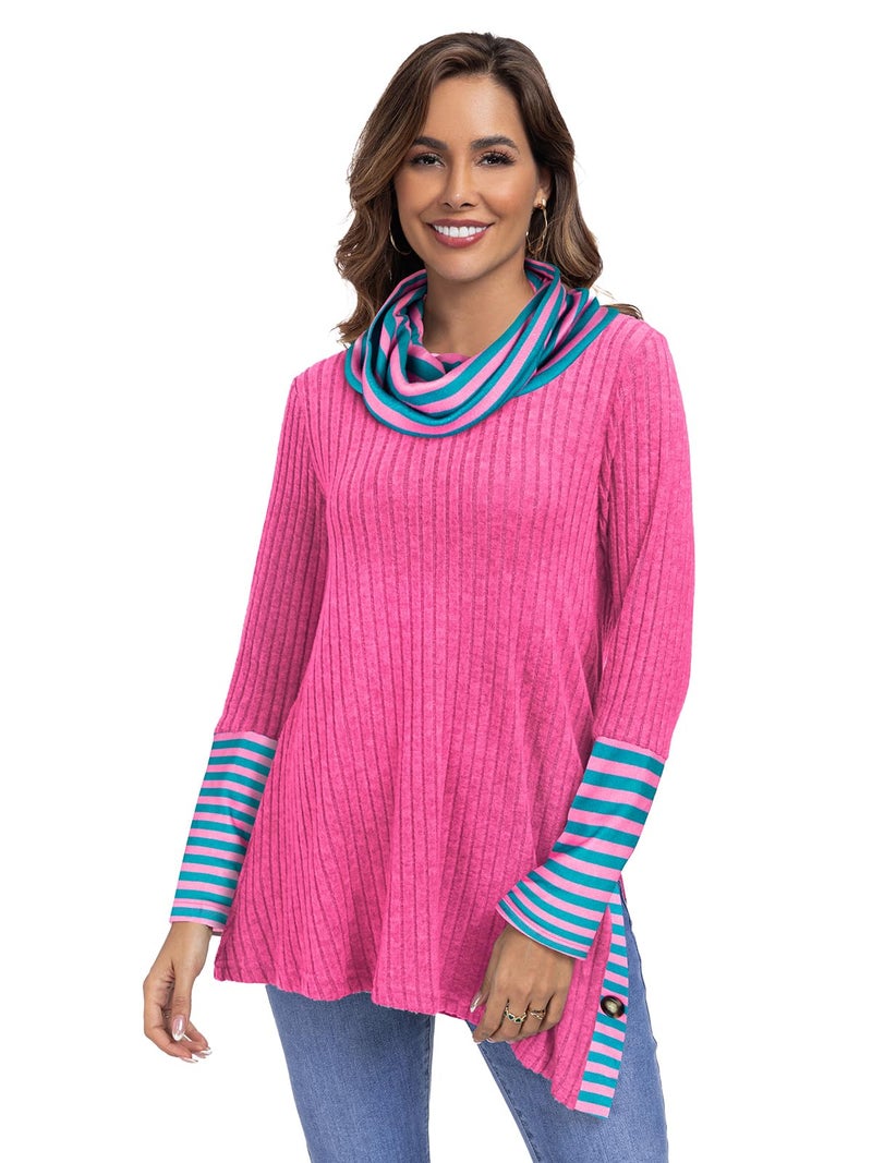 Miusey Tunic Sweaters for Women Long Sleeve Shirts Lightweight Pullover Sweater Christmas Sweatshirt Pink Green XL - Image 2