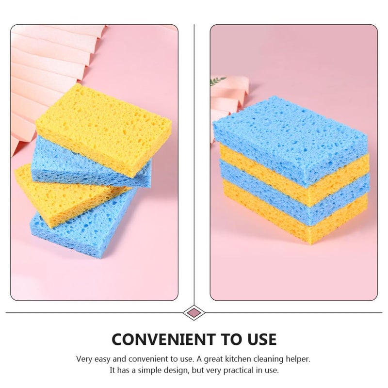 Dual Color Dishwashing Sponges 6pcs Wood Pulp Scrubber Pads Multi Functional Kitchen Cleaning Set - Image 4