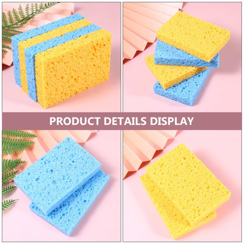 Dual Color Dishwashing Sponges 6pcs Wood Pulp Scrubber Pads Multi Functional Kitchen Cleaning Set - Image 5