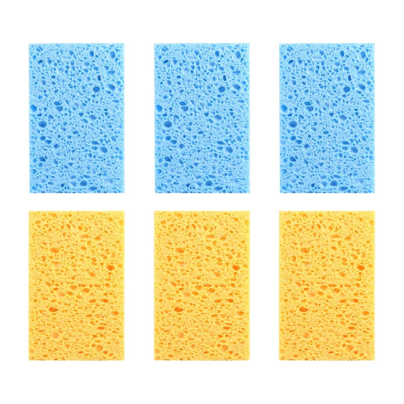 Dual Color Dishwashing Sponges 6pcs Wood Pulp Scrubber Pads Multi Functional Kitchen Cleaning Set - Image 2