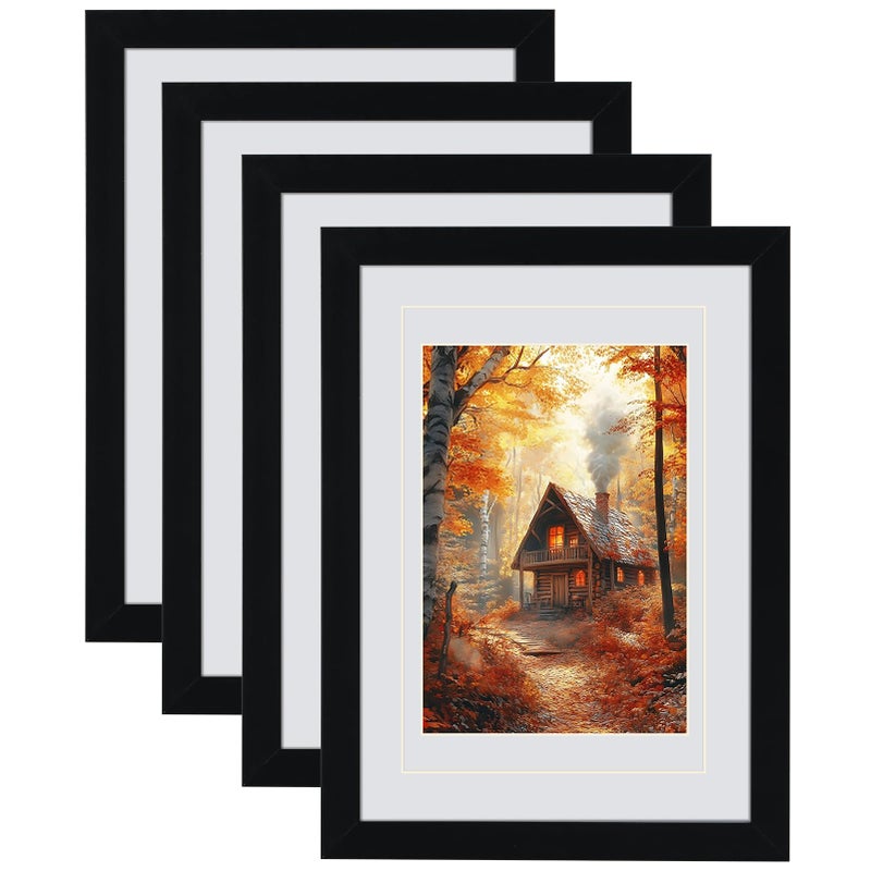 Serwrsw 5x7 Black Picture Frame with Double White Mat 4 Pack, 5 by 7 Family Wedding Frame Fits 3 Photo Sizes, with Mat for 3.5x5 or 4x6, without Mat for 5x7, Display on Tabletop or Wall - Image 1
