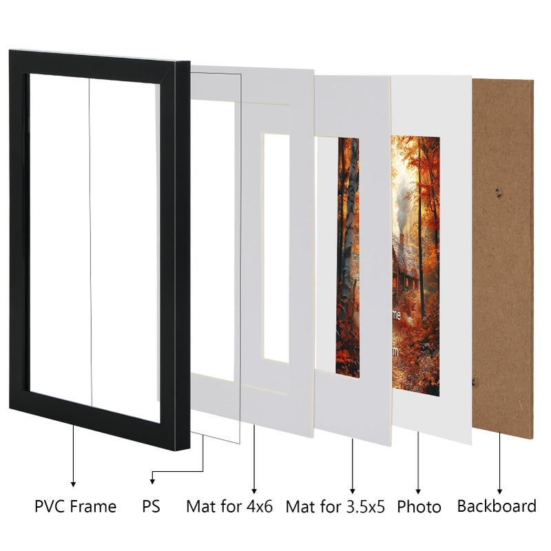 Serwrsw 5x7 Black Picture Frame with Double White Mat 4 Pack, 5 by 7 Family Wedding Frame Fits 3 Photo Sizes, with Mat for 3.5x5 or 4x6, without Mat for 5x7, Display on Tabletop or Wall - Image 4