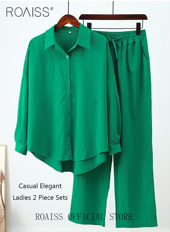 roaiss Ladies Comfortable Cotton Linen 2 Piece Suit for Daily Commute - Shirt and Wide Leg Pants Set with Simple Loose Fit Design for Leisure - Image 4