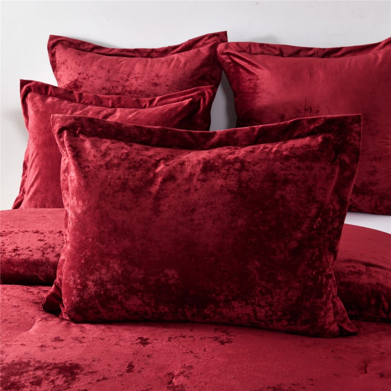 Fredsure Distressed Velvet Comforter Set, 5 Pieces Burgundy Red King, Distressed Velvet Face and Brushed Microfiber Reverse - Image 3