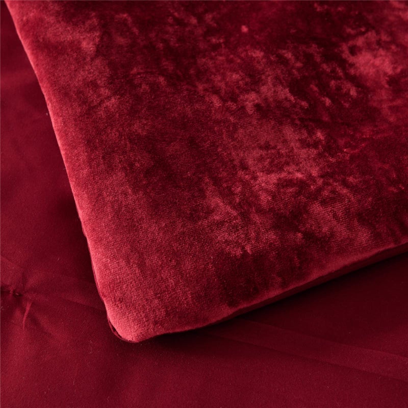Fredsure Distressed Velvet Comforter Set, 5 Pieces Burgundy Red King, Distressed Velvet Face and Brushed Microfiber Reverse - Image 4