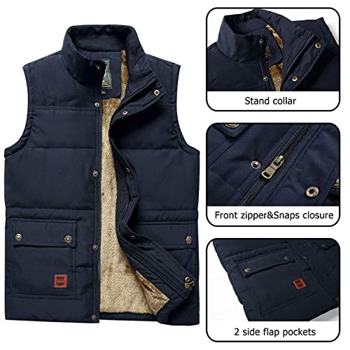 Vcansion Men's Outdoor Casual Stand Collar Thicken Qulited Fleece Jacket Vest Padded Lightweight Down Cotton Vest Coat Blue US L - Image 3