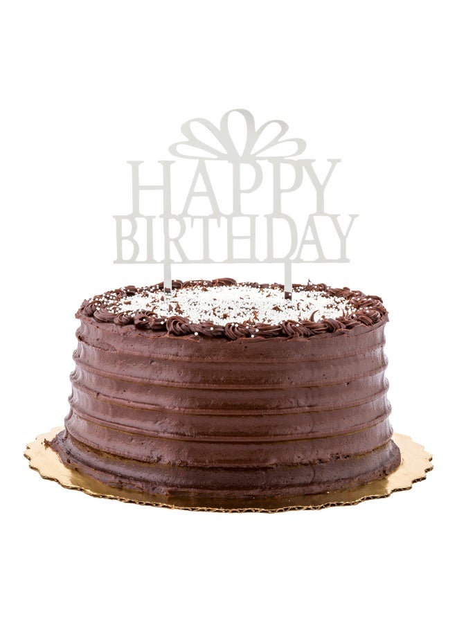 Restaurantware Top Cake 6 x 5.8 Inch Happy Birthday Cake Topper, 1 Mirrored Birthday Cake Decoration - With Bow, Durable, Silver Acrylic Birthday Topper For Dessert And Party Decorations - Image 2