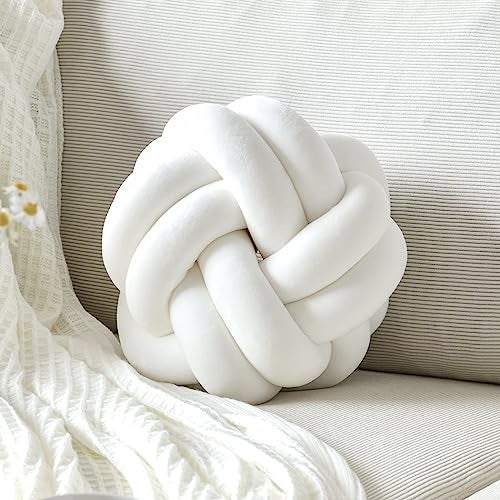 VBGYA Knot Pillow Ball, Soft Home Decorative Throw Pillows Cushion, Round Changeability Knotted Pillows, Modern Home Handmade Cushions for Bedroom, Sofa, Couch (8 Inch, White) - Image 1