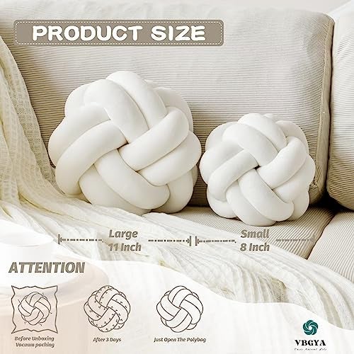 VBGYA Knot Pillow Ball, Soft Home Decorative Throw Pillows Cushion, Round Changeability Knotted Pillows, Modern Home Handmade Cushions for Bedroom, Sofa, Couch (8 Inch, White) - Image 2