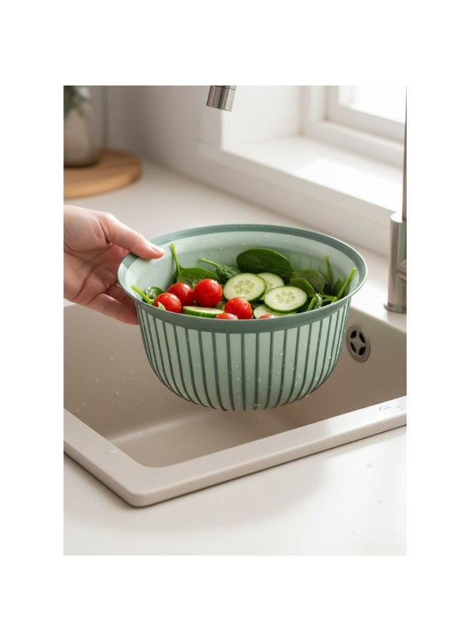 فولي لايف وعاء خلط بلاستيكي مضلع، حوض متعدد الاستخدامات، مقبض غير قابل للانزلاق، حافة واسعة، خفيف الوزن وسهل التنظيف، مناسب للمطبخ، التحضير، الغسيل، والنقع، أخضر. 5 لتر - Image 2