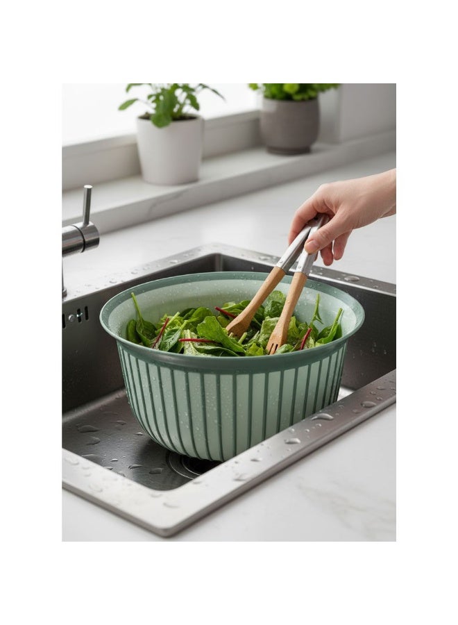 فولي لايف وعاء خلط بلاستيكي مضلع، حوض متعدد الاستخدامات، مقبض غير قابل للانزلاق، حافة واسعة، خفيف الوزن وسهل التنظيف، مناسب للمطبخ، التحضير، الغسيل، والنقع، أخضر. 5 لتر - Image 3