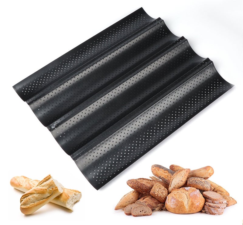 ilauke Baguette Baking Tray Perforated French Stick Loaf Baking Molds Pan for 4 Baguettes