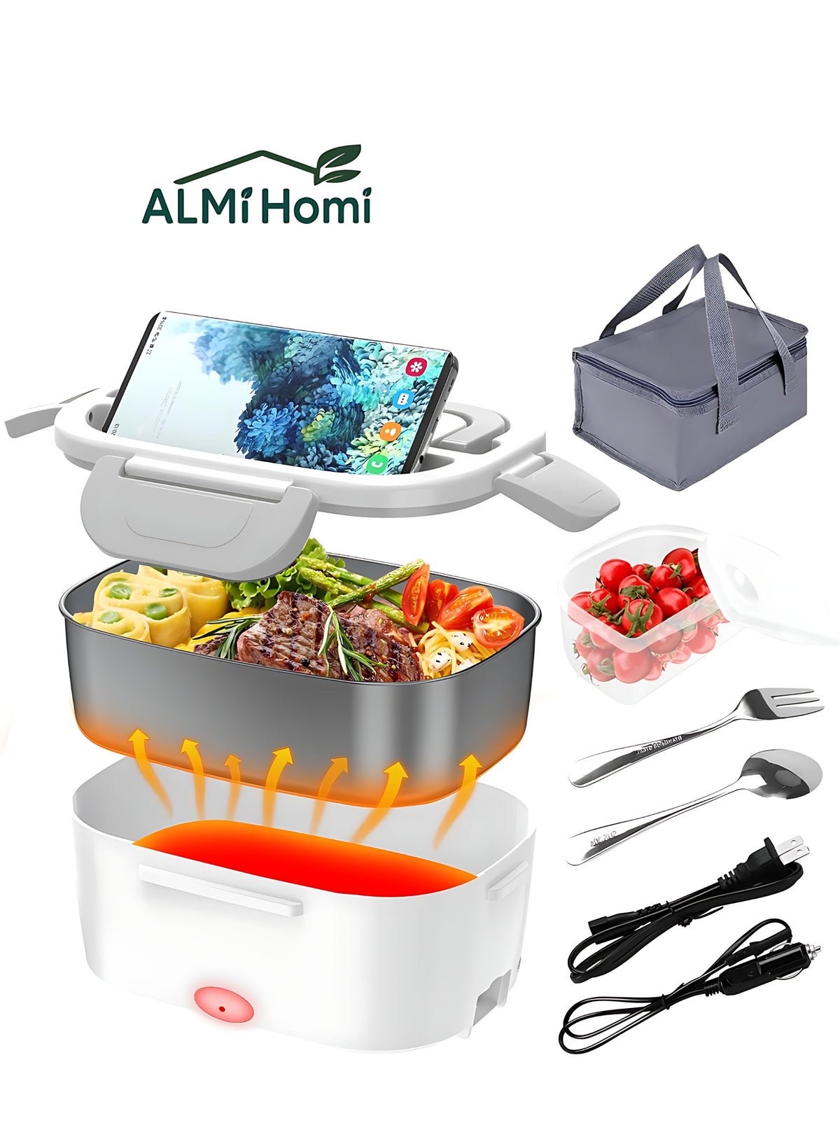 ALMiHomi Electric Lunch Box for Men & Office, Stainless Steel Lunch Box ...