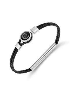 CERRUTI 1881 Vincenzo Two Tone SilverGrey and Black Leather Bracelet  - Image 2