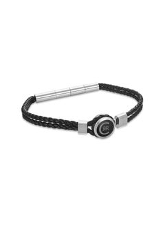 CERRUTI 1881 Vincenzo Two Tone SilverGrey and Black Leather Bracelet  - Image 1