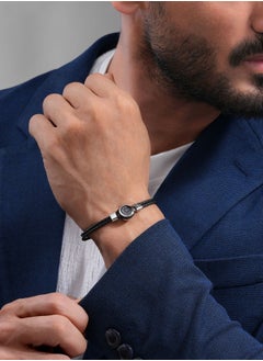 CERRUTI 1881 Vincenzo Two Tone SilverGrey and Black Leather Bracelet  - Image 4