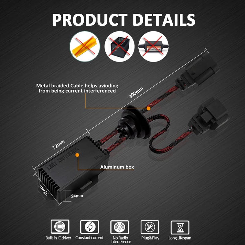Bestview H13 9008 LED Canbus Decoderï¼š2PCS H13 9008 Anti Flicker Harness/Load Resistor with Waterproof Rubber Ring for Led Headlight Bulb, Canbus Decoders Error Free, LED Warning Canceller Resistor Adapter - Image 3