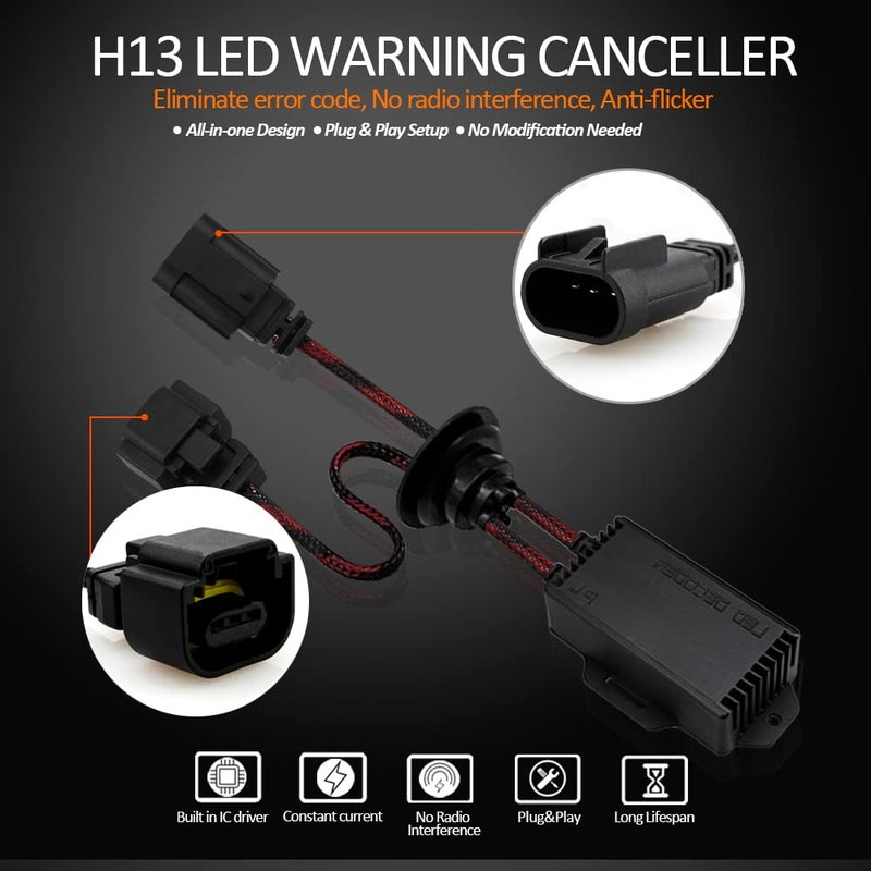 Bestview H13 9008 LED Canbus Decoderï¼š2PCS H13 9008 Anti Flicker Harness/Load Resistor with Waterproof Rubber Ring for Led Headlight Bulb, Canbus Decoders Error Free, LED Warning Canceller Resistor Adapter - Image 5