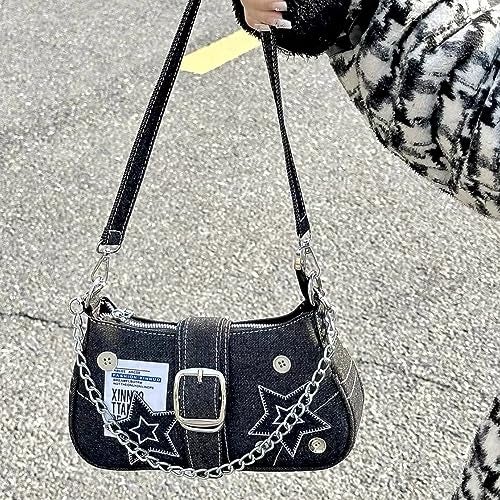 HIQUAY Grunge Hobo Bag Fairy Grunge Shoulder Bag Y2K Vintage Crossbody Bag for Women (Black) - Image 2