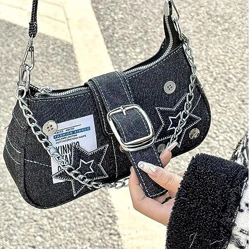 HIQUAY Grunge Hobo Bag Fairy Grunge Shoulder Bag Y2K Vintage Crossbody Bag for Women (Black) - Image 3