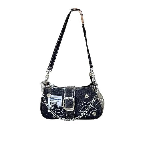 HIQUAY Grunge Hobo Bag Fairy Grunge Shoulder Bag Y2K Vintage Crossbody Bag for Women (Black) - Image 1