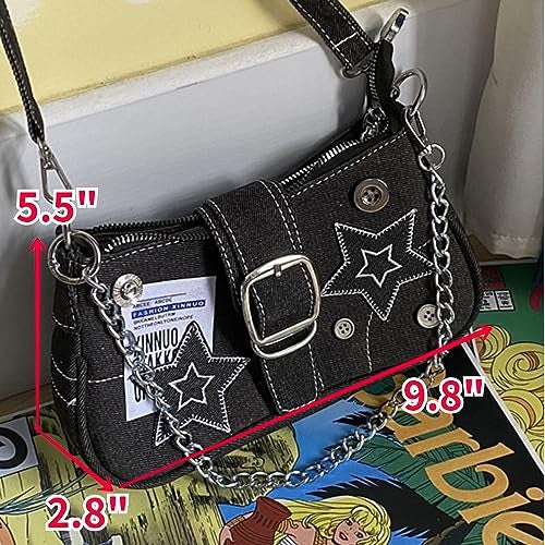 HIQUAY Grunge Hobo Bag Fairy Grunge Shoulder Bag Y2K Vintage Crossbody Bag for Women (Black) - Image 4