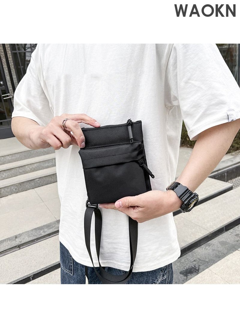 WAOKN Casual Running Cycling Sling Bag , suitable for Women and Men , Nylon Shoulder Bag , Cellphone Pouch Fashion Leisure Outdoor Sports Cross-body Bag , Suitable for work, school, shopping, and travel , unisex , black . - Image 5