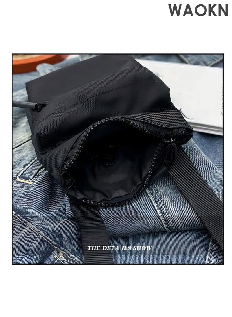 WAOKN Casual Running Cycling Sling Bag , suitable for Women and Men , Nylon Shoulder Bag , Cellphone Pouch Fashion Leisure Outdoor Sports Cross-body Bag , Suitable for work, school, shopping, and travel , unisex , black . - Image 4