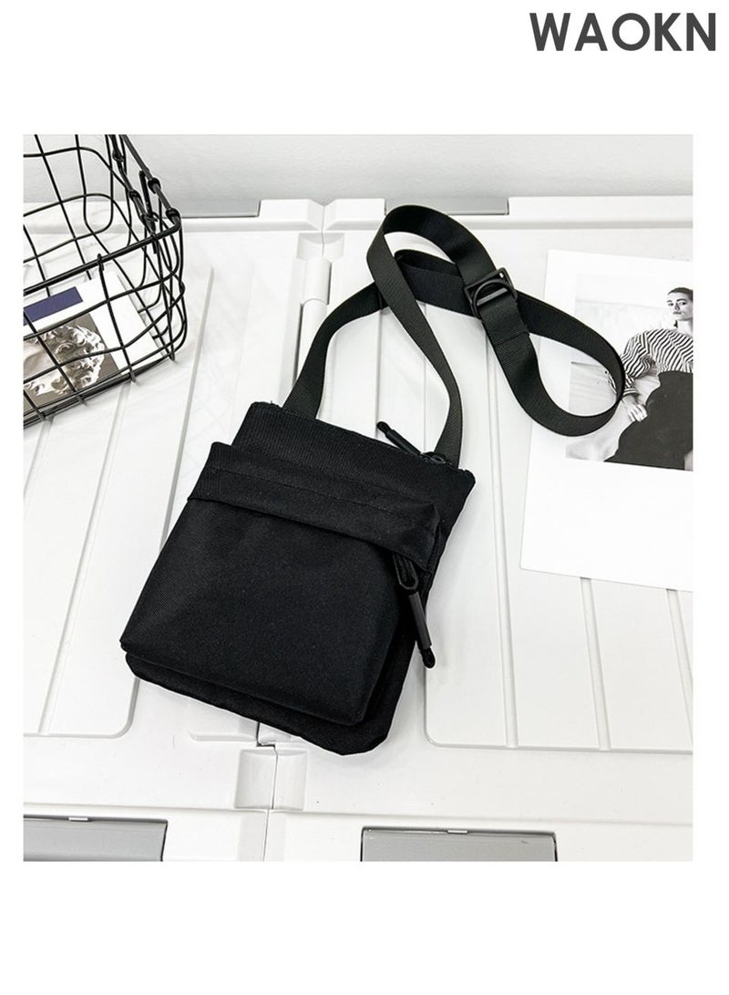 WAOKN Casual Running Cycling Sling Bag , suitable for Women and Men , Nylon Shoulder Bag , Cellphone Pouch Fashion Leisure Outdoor Sports Cross-body Bag , Suitable for work, school, shopping, and travel , unisex , black . - Image 3
