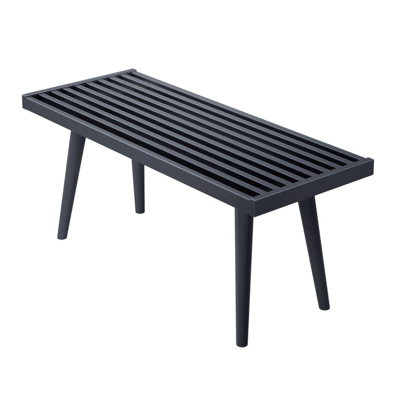 Plank+Beam Entryway Bench, Wooden End of Bed Bench for Bedroom, Mid-Century Modern Square Bench for Hallway, Living Room, Indoor, Porch, 41.25", Black - Image 3
