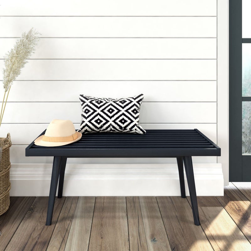 Plank+Beam Entryway Bench, Wooden End of Bed Bench for Bedroom, Mid-Century Modern Square Bench for Hallway, Living Room, Indoor, Porch, 41.25", Black - Image 1