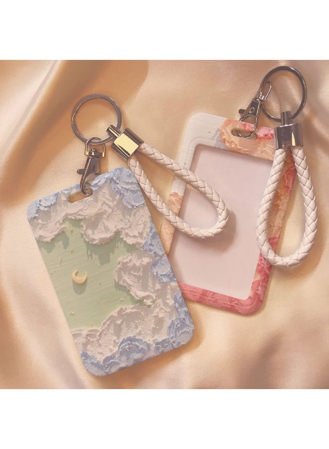 NIBEMINENT 1 - Piece The World Of Oil Painting Kpop Photo Card Holder Pendant Key Chain ID Badge Holder ID Card Holder Photo Card Protector for School ID Office ID Access Card for Women Girls - Image 3