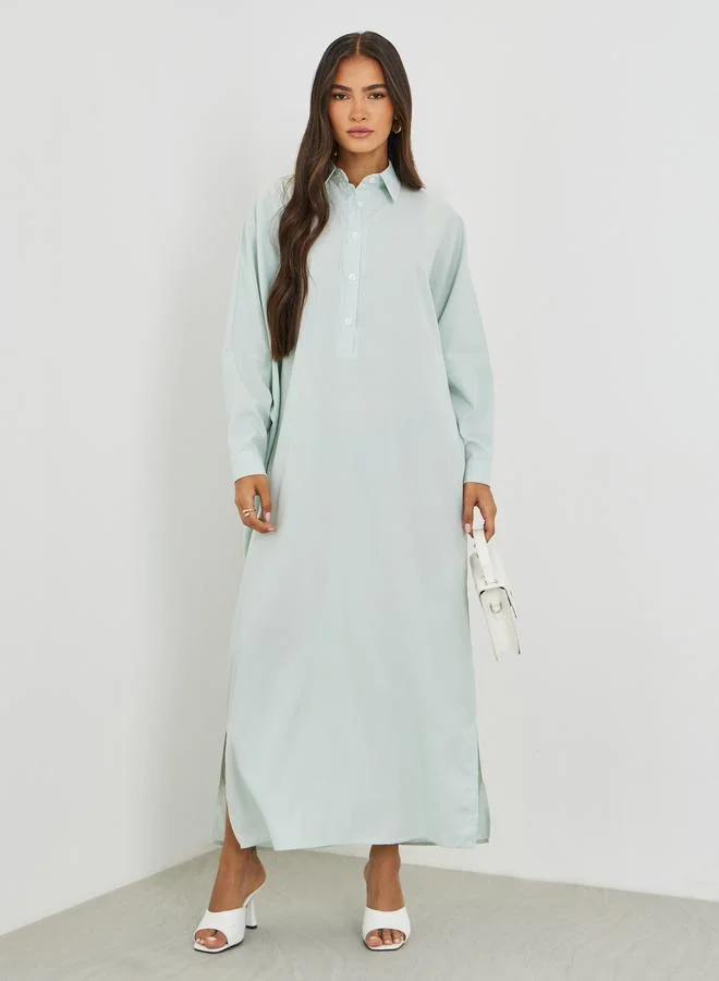 ستايلي Styli Striped Spread Collar Long Sleeve Maxi Dress