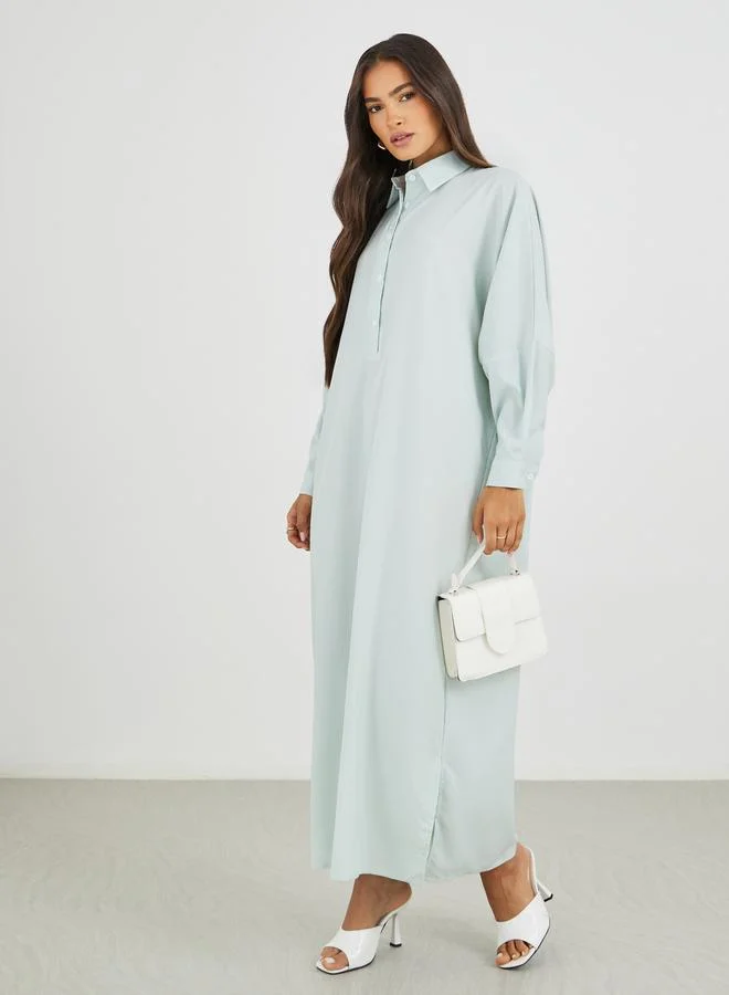 ستايلي Styli Striped Spread Collar Long Sleeve Maxi Dress