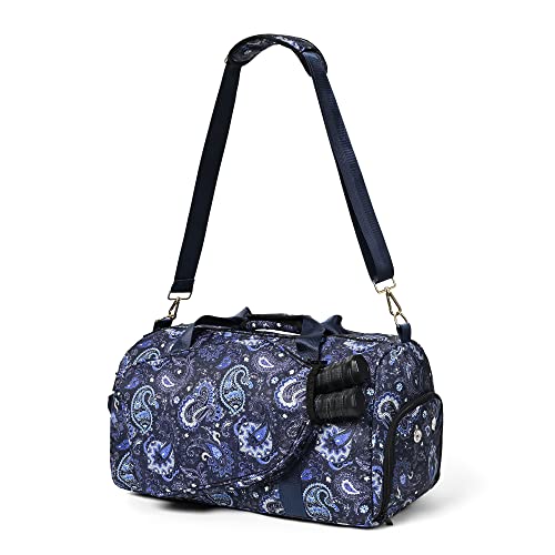 Boulder Bee Crossbody Pickleball Bags Pickleball Sport Sling Bag for Women Duffel Bags w Wet Pocket Shoes Compartment with RacquetPaddle Holder Blue Cashew Flower - Image 1
