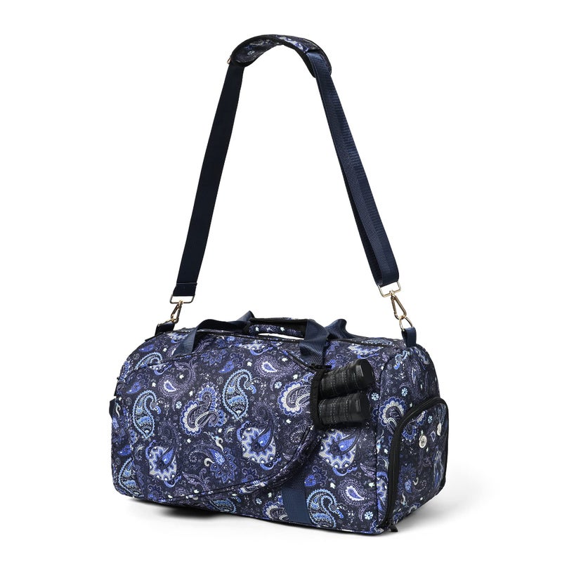 Boulder Bee Crossbody Pickleball Bags Pickleball Sport Sling Bag for Women Duffel Bags w Wet Pocket Shoes Compartment with RacquetPaddle Holder Blue Cashew Flower - Image 2