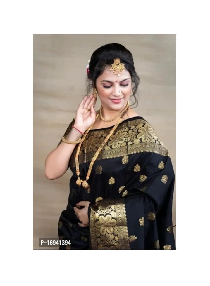 مملكة الإكسسوارات ساري حرير بَنَارَسِي نقي بأسلوب كانجي فَرام مع قطعة بلوزة للزفاف (فروكش)  - Image 5